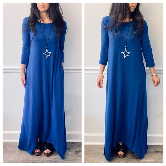 SAPPHIRE BLUE SIDE POCKETS MAXI DRESS - Picture 4 of 16
